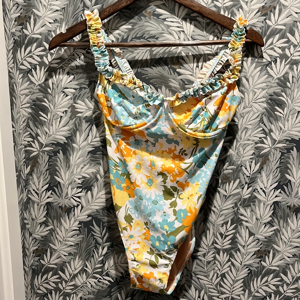 Faithfull The Brand One Piece Floral Bathing Suit with Ruffle - Never worn!